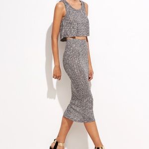 Two-Piece Set! Cropped Tank Midi Skirt Ribbed Knit
